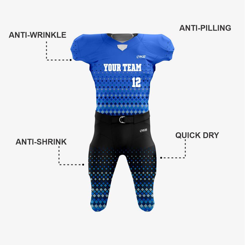 Blue/Black Customized American Football Jersey - Men/Women - K2 Sportswear | Custom Sports Uniforms & Apparels - K2 Sportswear