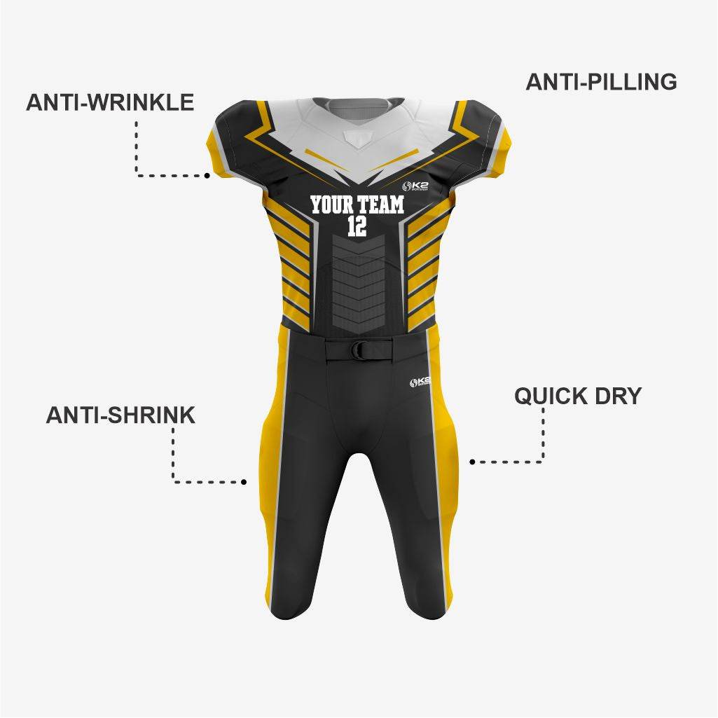 Custom American Football Uniform in Black/Yellow - K2 Sportswear | Custom Sports Uniforms & Apparels - K2 Sportswear