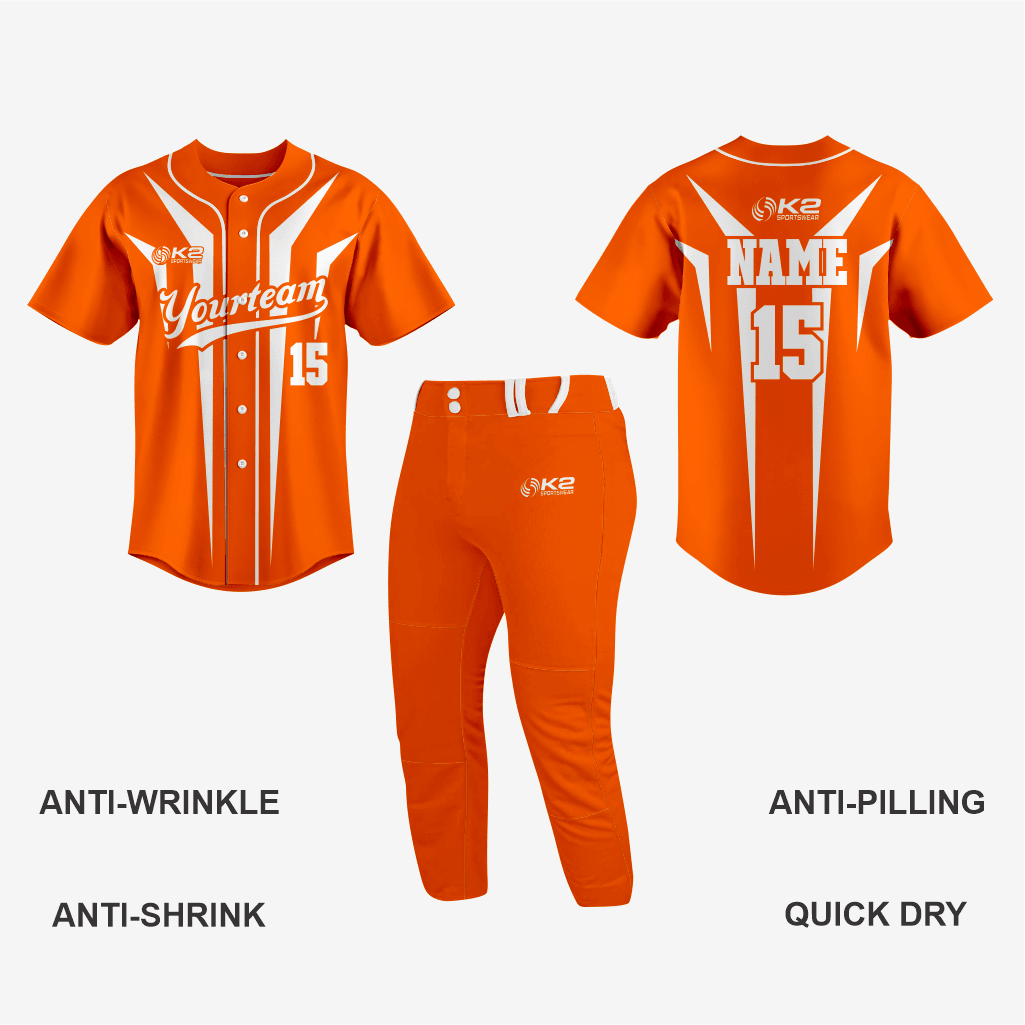 Personalized Softball Jersey – Orange Full Button Style - K2 Sportswear | Custom Sports Uniforms & Apparels - K2 Sportswear