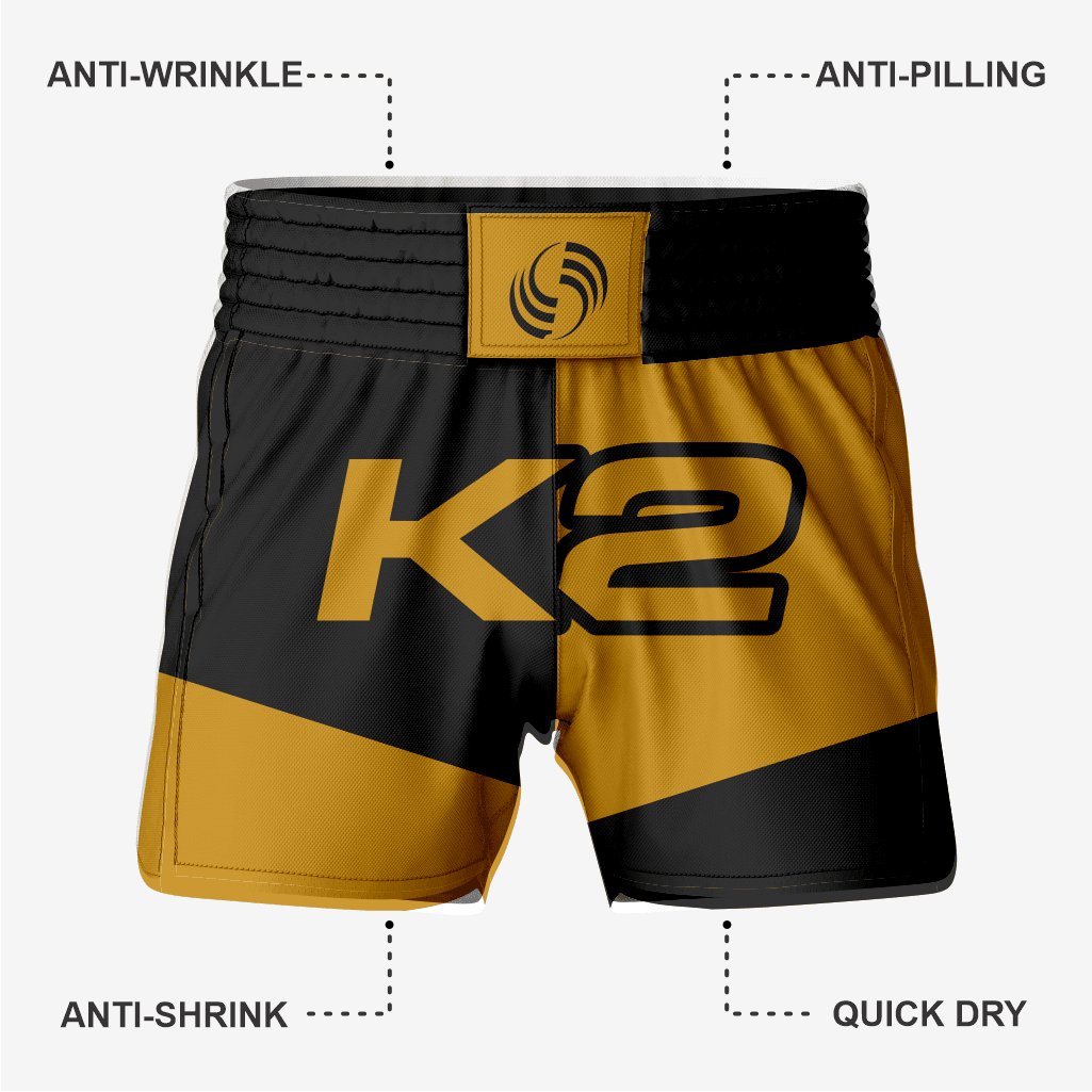 Custom Wrestling Fighting Shorts in Gold/Black - K2 Sportswear | Custom Sports Uniforms & Apparels - K2 Sportswear
