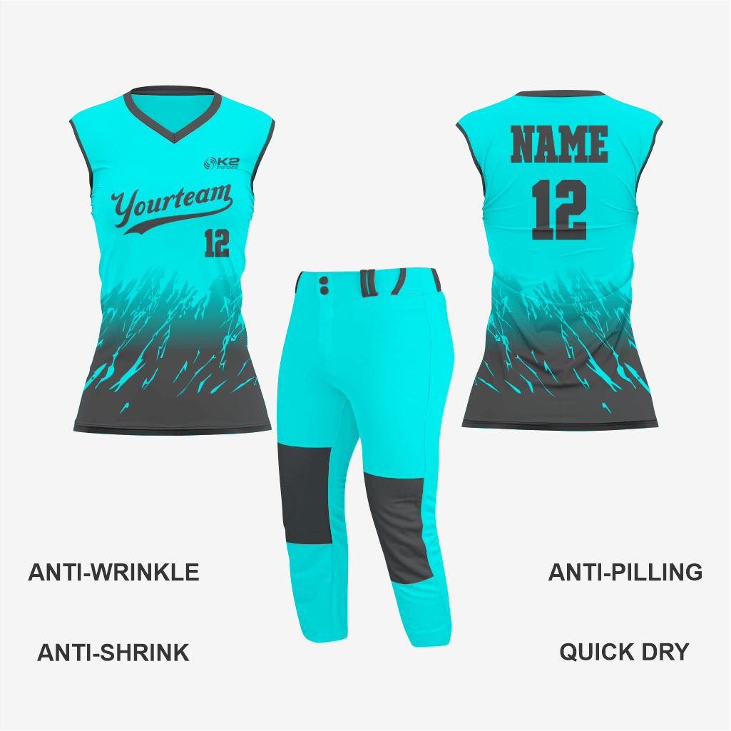 Custom Softball Sleeveless V Neck Jersey – Turquoise/Gray - K2 Sportswear | Custom Sports Uniforms & Apparels - K2 Sportswear