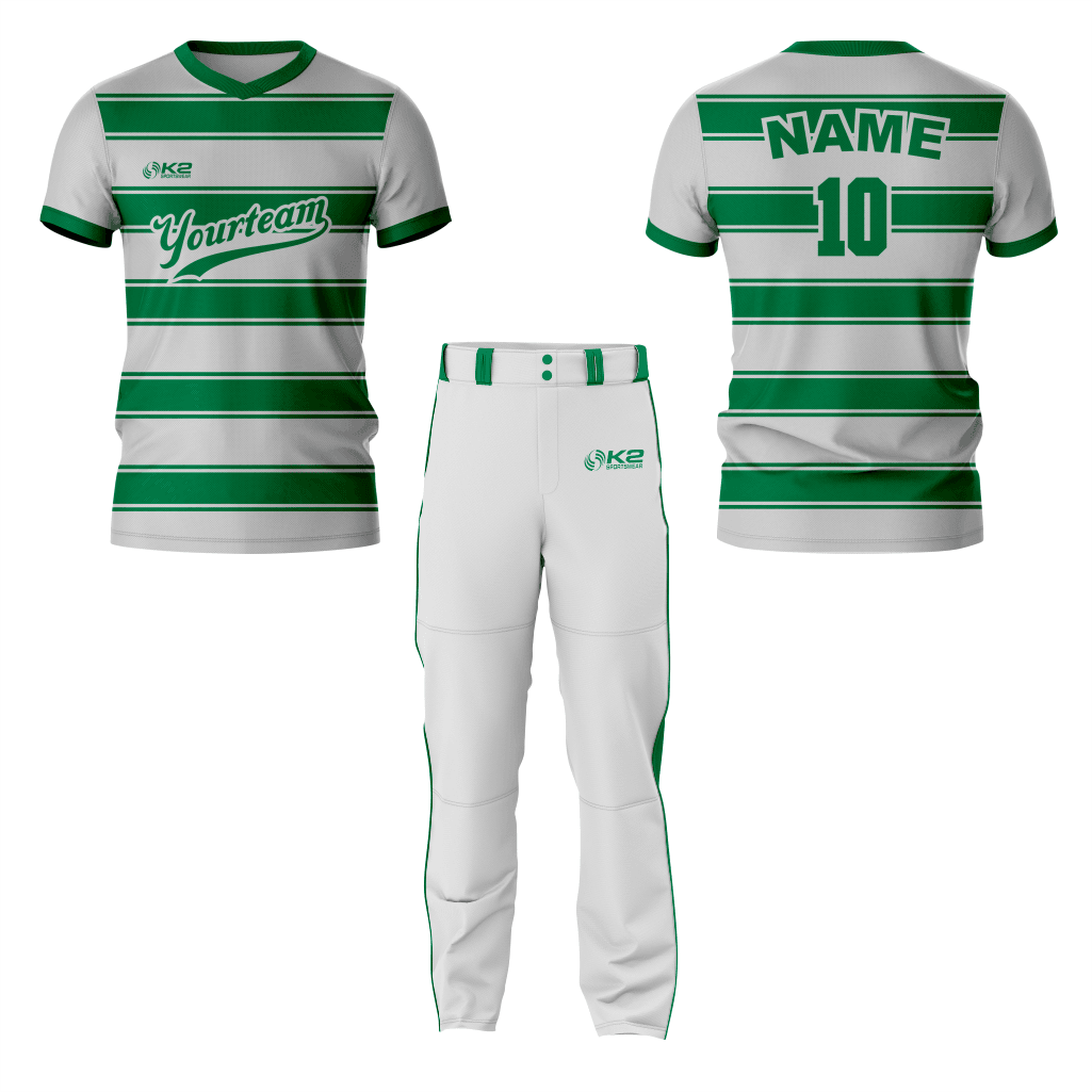Custom Baseball V Neck Jersey in Green and Dark Grey - K2 Sportswear | Custom Sports Uniforms & Apparels - K2 Sportswear