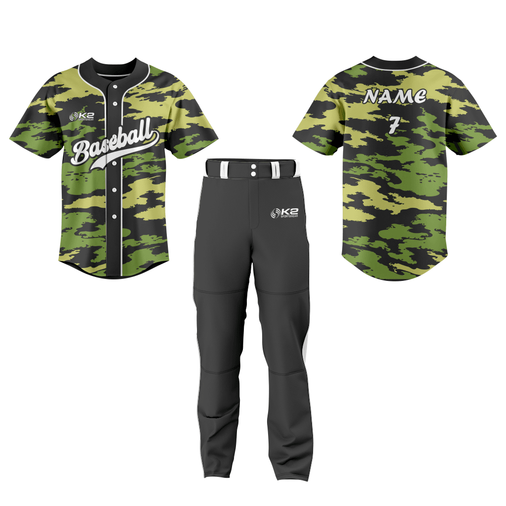 Personalized Baseball Uniform in Camouflage Design - K2 Sportswear | Custom Sports Uniforms & Apparels - K2 Sportswear