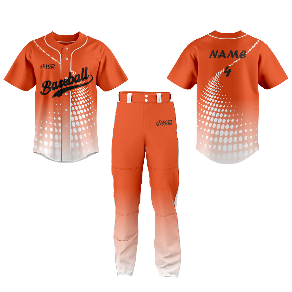 Custom Name & Number Baseball Jersey in Orange - K2 Sportswear | Custom Sports Uniforms & Apparels - K2 Sportswear
