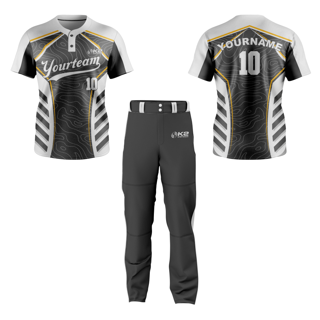 Custom Baseball 2-Button Jersey – Grey and Black - K2 Sportswear | Custom Sports Uniforms & Apparels - K2 Sportswear