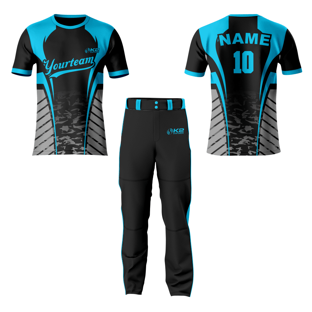 Premium Black and Ball Blue Baseball Crew Neck Jersey - K2 Sportswear | Custom Sports Uniforms & Apparels - K2 Sportswear