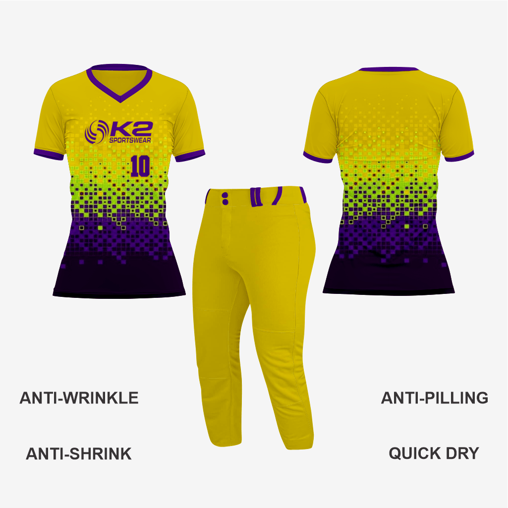 Custom Gold/Purple Softball V-Neck Jersey for Men/Women - K2 Sportswear | Custom Sports Uniforms & Apparels - K2 Sportswear