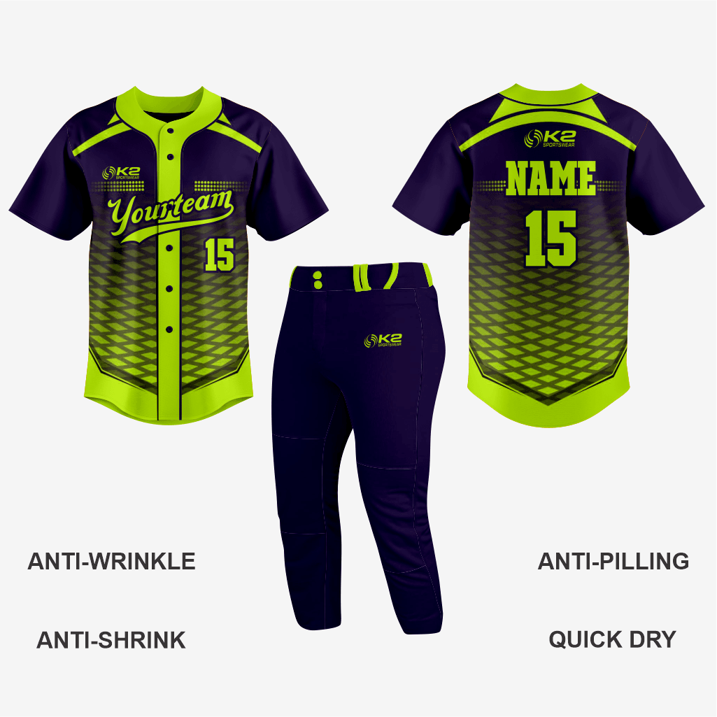 Custom Blue/Green Softball Full Button Jersey – Men & Women - K2 Sportswear | Custom Sports Uniforms & Apparels - K2 Sportswear