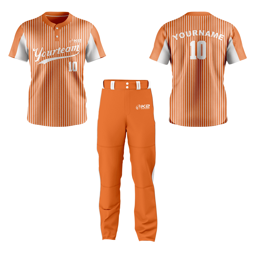 Baseball 2 Button Short Sleeve Jerseys in Orange and White - K2 Sportswear | Custom Sports Uniforms & Apparels - K2 Sportswear