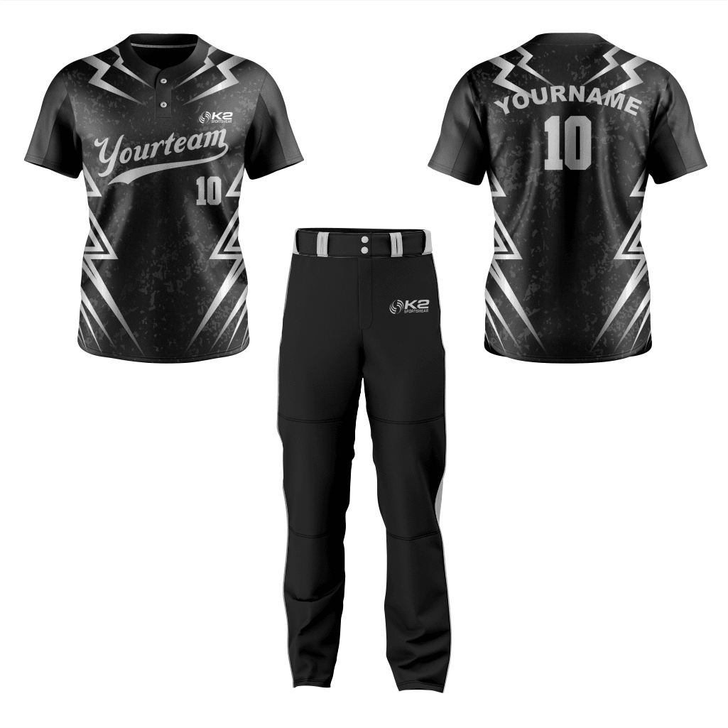Custom Baseball 2-Button Jersey – Black and Silver - K2 Sportswear | Custom Sports Uniforms & Apparels - K2 Sportswear