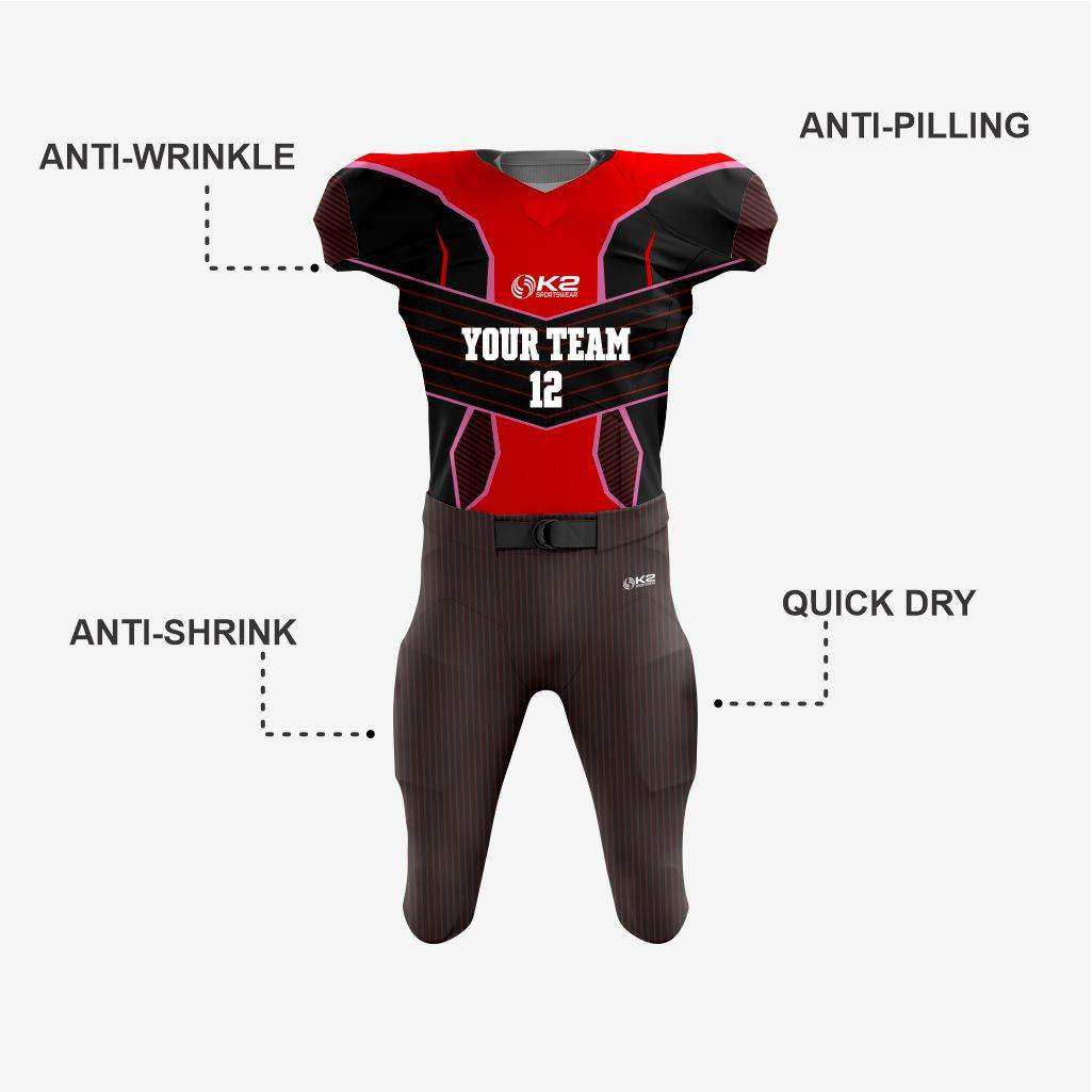 Custom Black/Red American Football Jersey/Kit – Unisex - K2 Sportswear | Custom Sports Uniforms & Apparels - K2 Sportswear