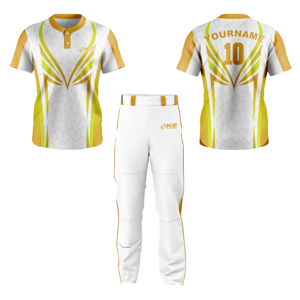 Platinum and Gold Custom 2-Button Baseball Jersey - K2 Sportswear | Custom Sports Uniforms & Apparels - K2 Sportswear