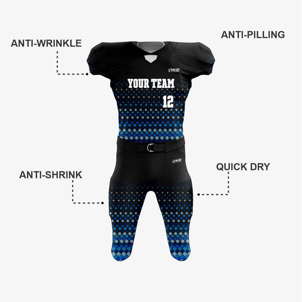 Customized American Football Kit in Black/Blue - K2 Sportswear | Custom Sports Uniforms & Apparels - K2 Sportswear