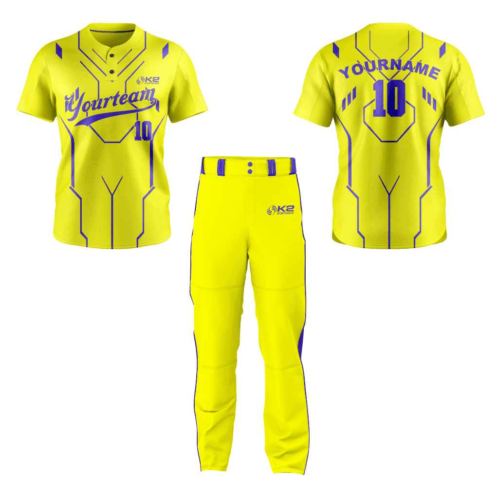 2 Button Baseball Custom Jersey in Yellow - K2 Sportswear | Custom Sports Uniforms & Apparels - K2 Sportswear