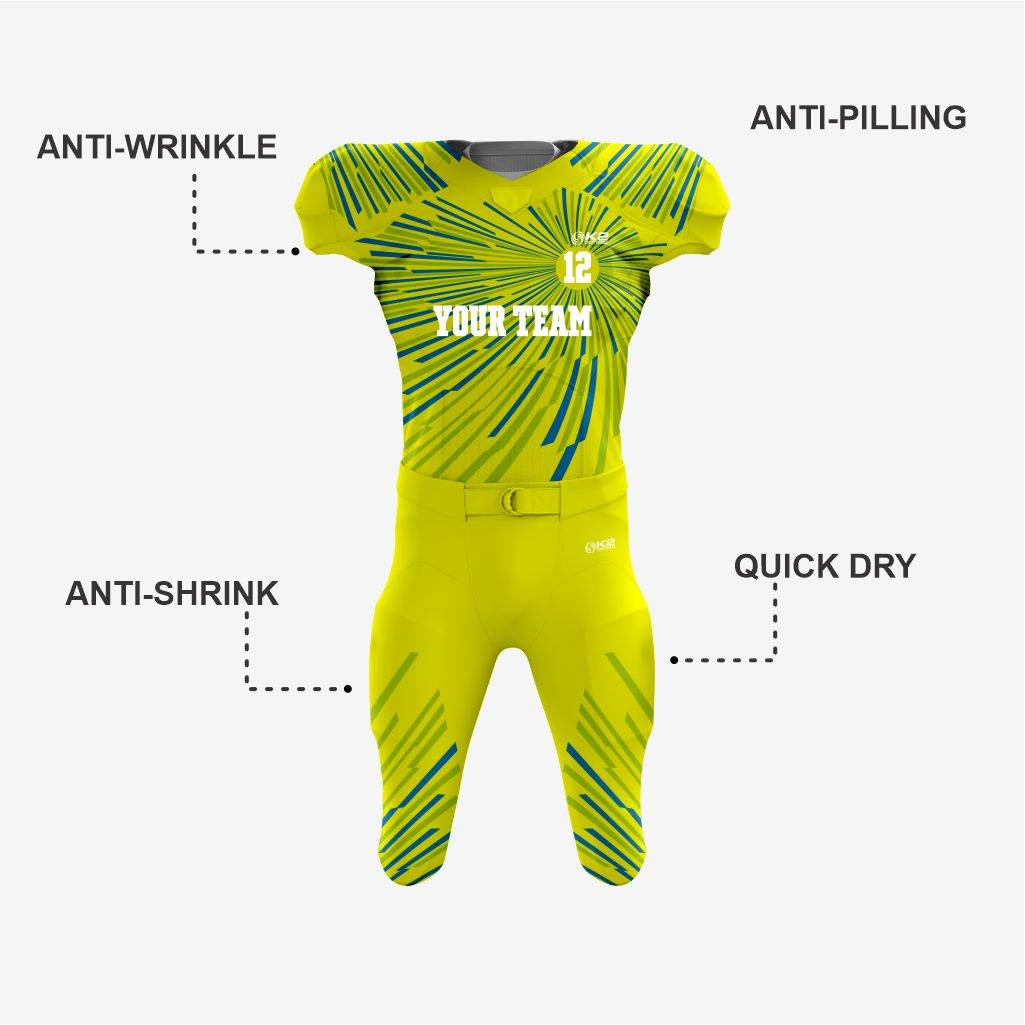 Custom American Football Uniform in Yellow Green - K2 Sportswear | Custom Sports Uniforms & Apparels - K2 Sportswear