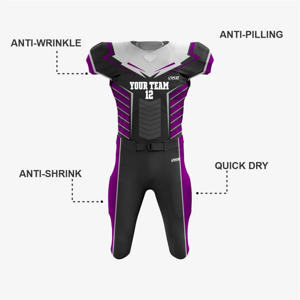 Custom American Football Uniform in Black/Dark Purple - K2 Sportswear | Custom Sports Uniforms & Apparels - K2 Sportswear