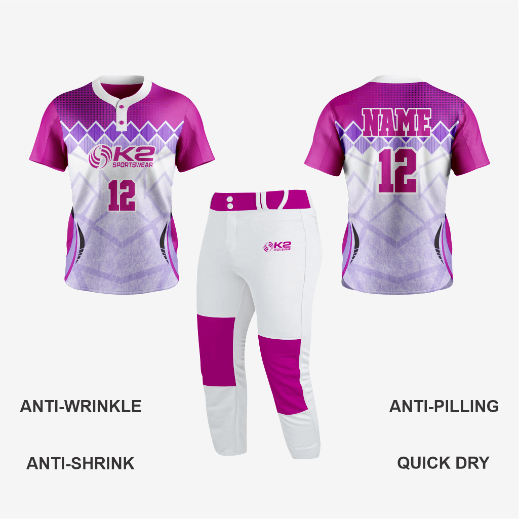 Men/Women Custom Softball 2 Button Jersey in Deep Magenta - K2 Sportswear | Custom Sports Uniforms & Apparels - K2 Sportswear