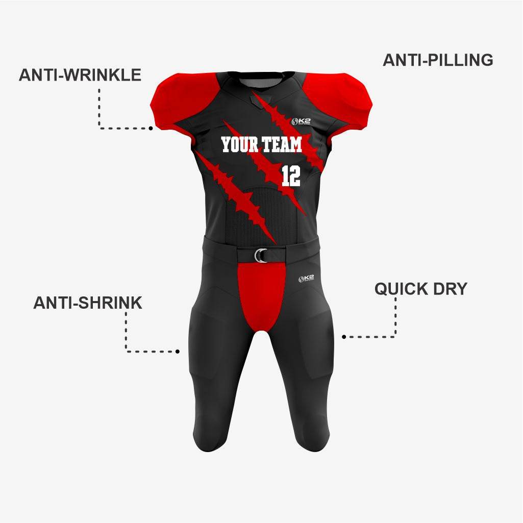 Black/Red Personalized American Football Uniform for Men/Women/Youth - K2 Sportswear | Custom Sports Uniforms & Apparels - K2 Sportswear