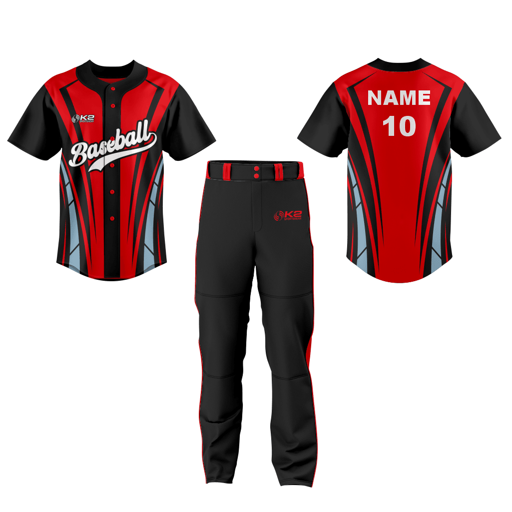 Full-Button Custom Baseball Jersey – Red and Black - K2 Sportswear | Custom Sports Uniforms & Apparels - K2 Sportswear