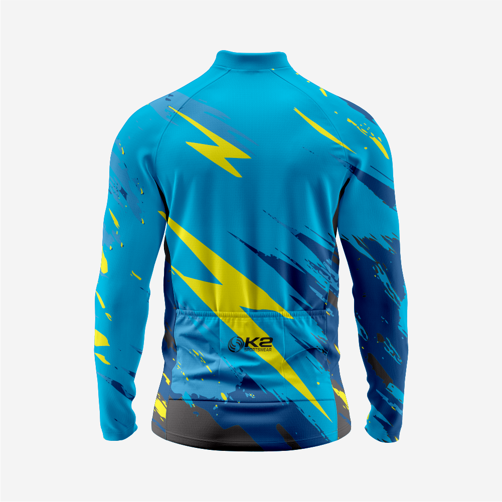 Men’s Long Sleeve Bike Jersey and Bib Shorts Set - Sea Blue