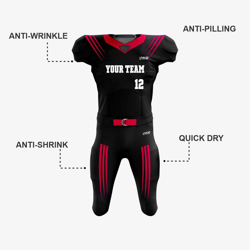 Customized American Football Kit in Black/Red - K2 Sportswear | Custom Sports Uniforms & Apparels - K2 Sportswear