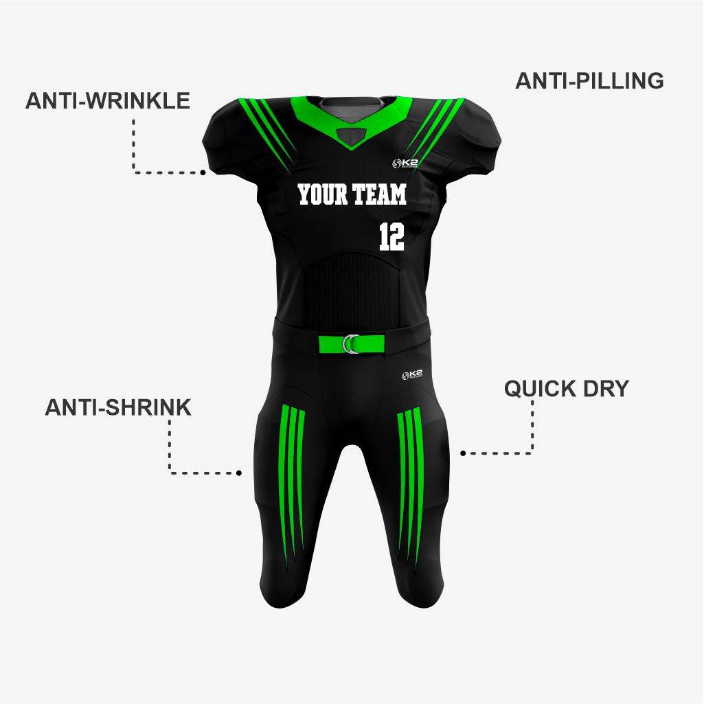 Black/Green American Football Kit for Men/Women/Youth - K2 Sportswear | Custom Sports Uniforms & Apparels - K2 Sportswear