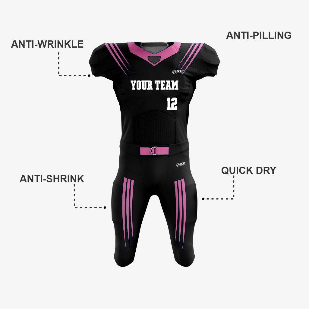 Customized American Football Kit in Black/Pink - K2 Sportswear | Custom Sports Uniforms & Apparels - K2 Sportswear