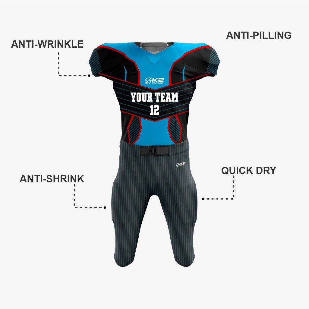Custom Black/Blue American Football Jersey/Kit – Unisex - K2 Sportswear | Custom Sports Uniforms & Apparels - K2 Sportswear