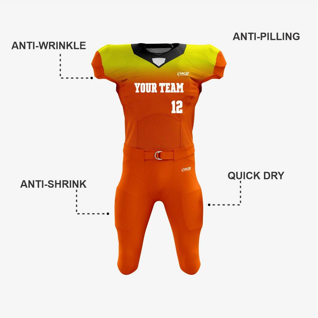 Custom Orange American Football Jersey/Kit – Men & Women - K2 Sportswear | Custom Sports Uniforms & Apparels - K2 Sportswear