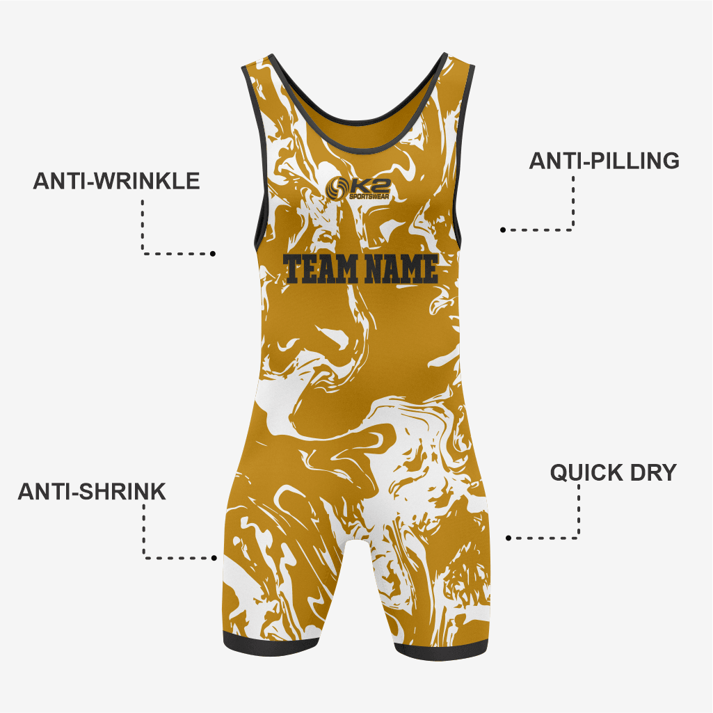 Custom Golden Wrestling Singlet – Premium Quality - K2 Sportswear | Custom Sports Uniforms & Apparels - K2 Sportswear