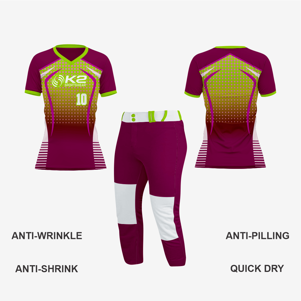 Women’s Custom Softball V-Neck Jersey – Yellow Green/Maroon - K2 Sportswear | Custom Sports Uniforms & Apparels - K2 Sportswear