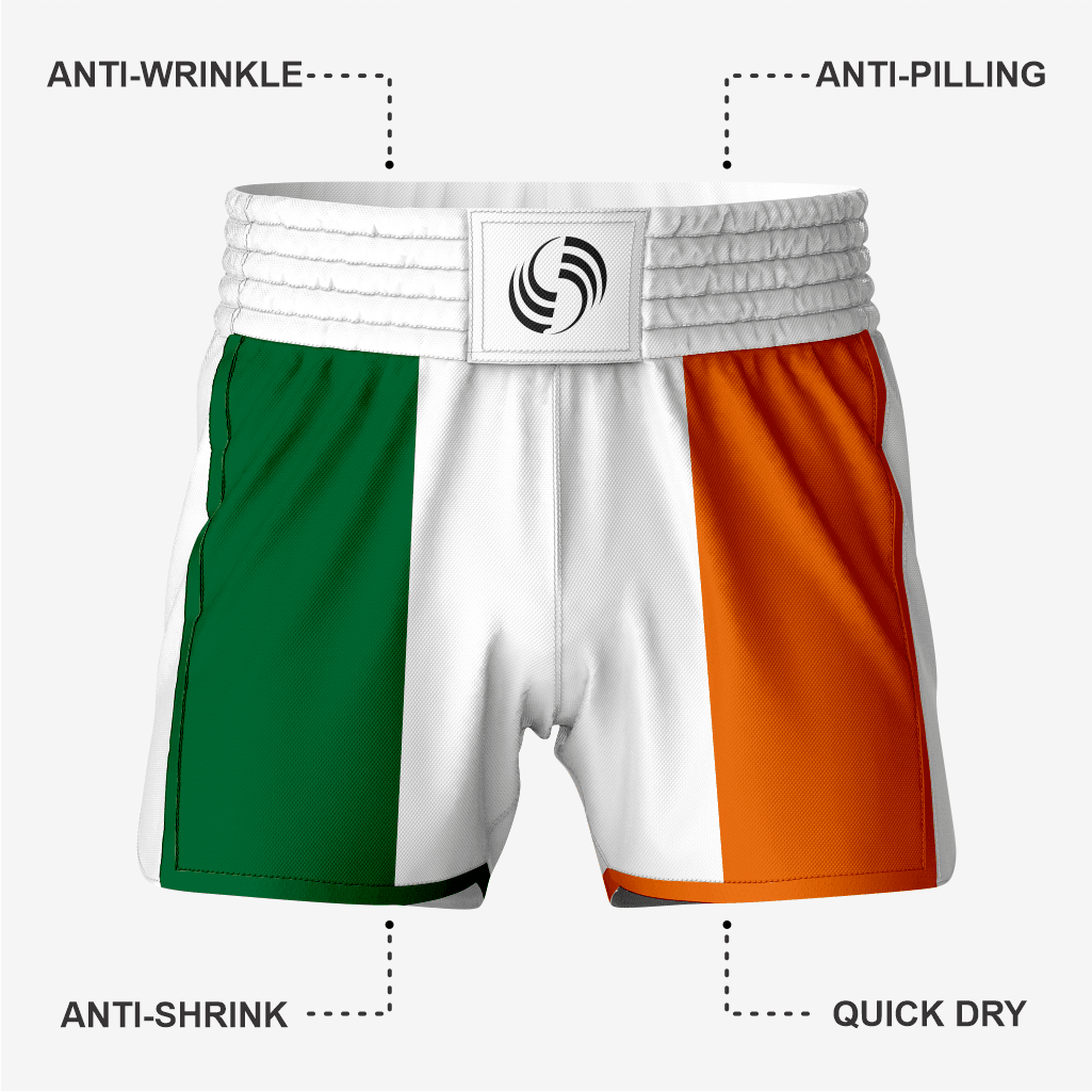 Custom Wrestling Fighting Shorts in White/Orange/Green - K2 Sportswear | Custom Sports Uniforms & Apparels - K2 Sportswear