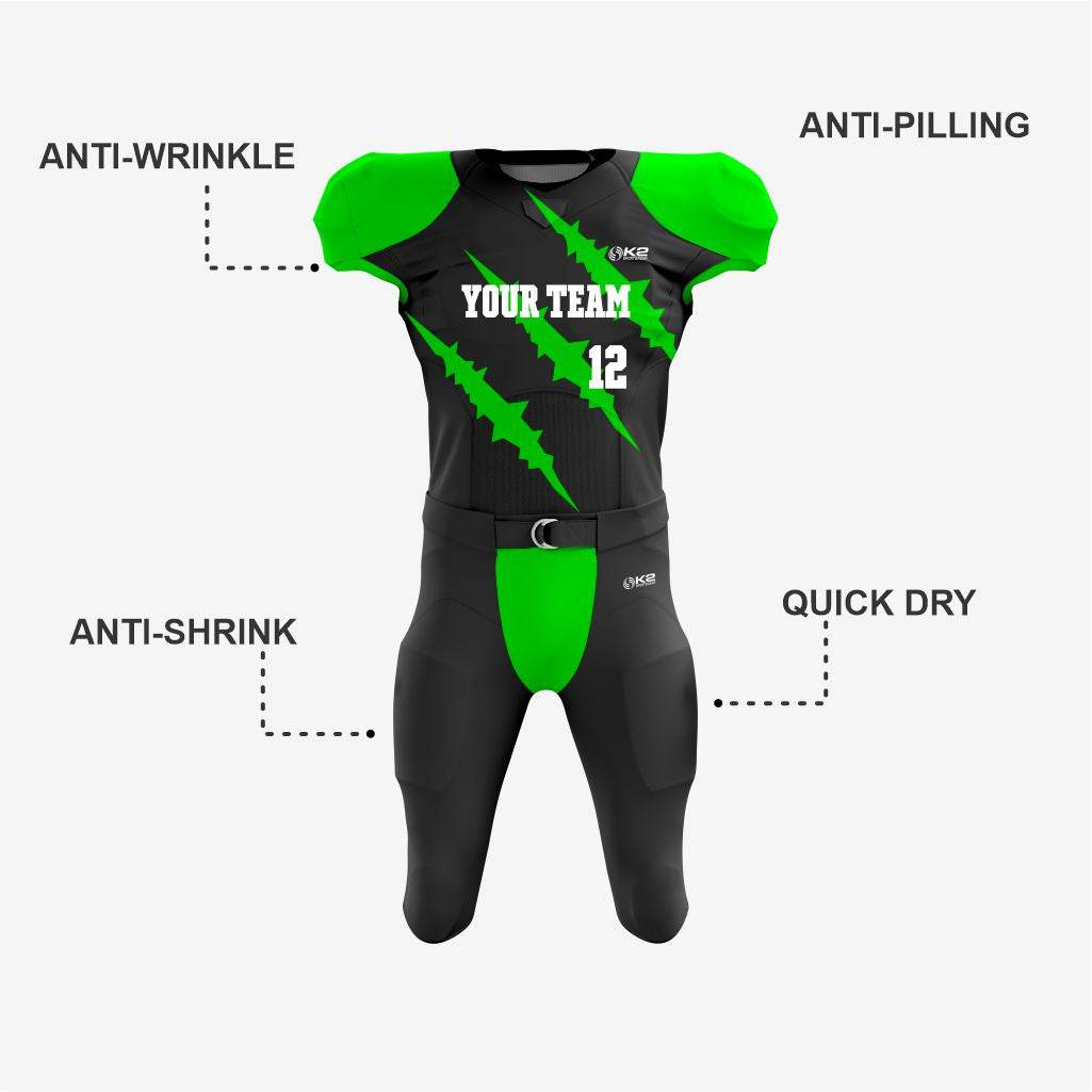 Black/Green Personalized American Football Uniform for Men/Women/Youth - K2 Sportswear | Custom Sports Uniforms & Apparels - K2 Sportswear