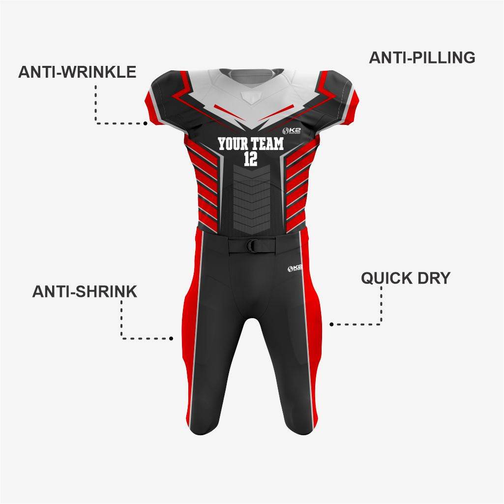 Custom American Football Uniform in Black/Red - K2 Sportswear | Custom Sports Uniforms & Apparels - K2 Sportswear