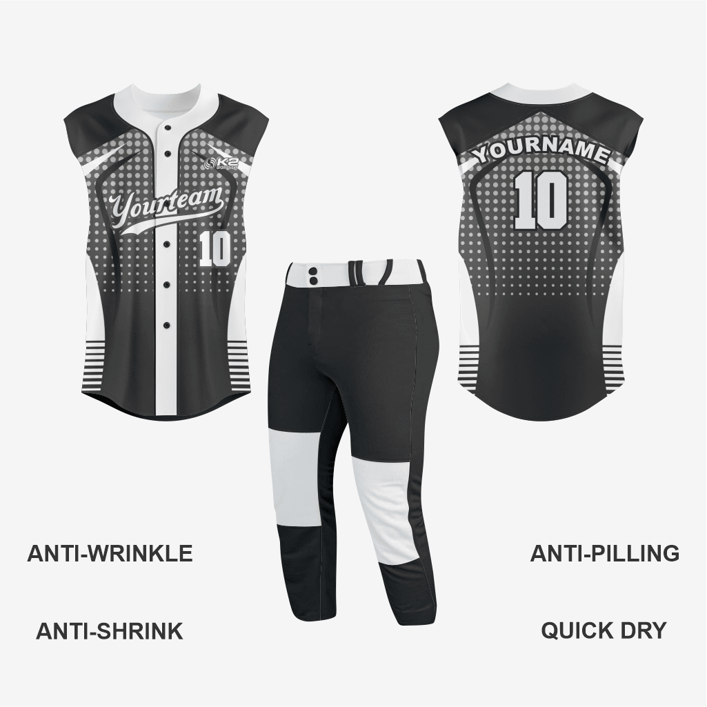 Custom Black Sleeveless Full Button Softball Jersey – Pro Fit - K2 Sportswear | Custom Sports Uniforms & Apparels - K2 Sportswear