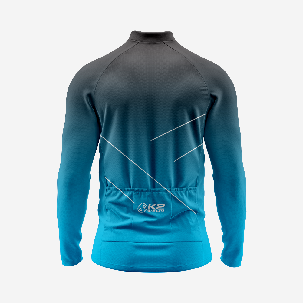 Men’s Sea Blue Long Sleeve Cycling Jersey for Road Riders