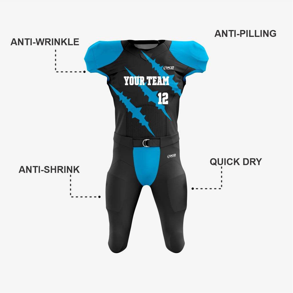 Black/Sky Blue American Football Kit for Men/Women/Youth - K2 Sportswear | Custom Sports Uniforms & Apparels - K2 Sportswear