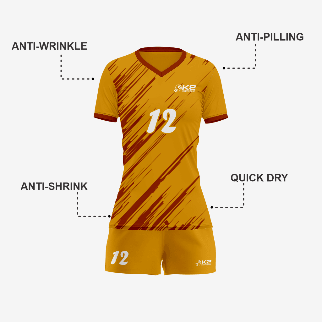Team Ready Custom Golden Volleyball Uniform Set - K2 Sportswear | Custom Sports Uniforms & Apparels - K2 Sportswear