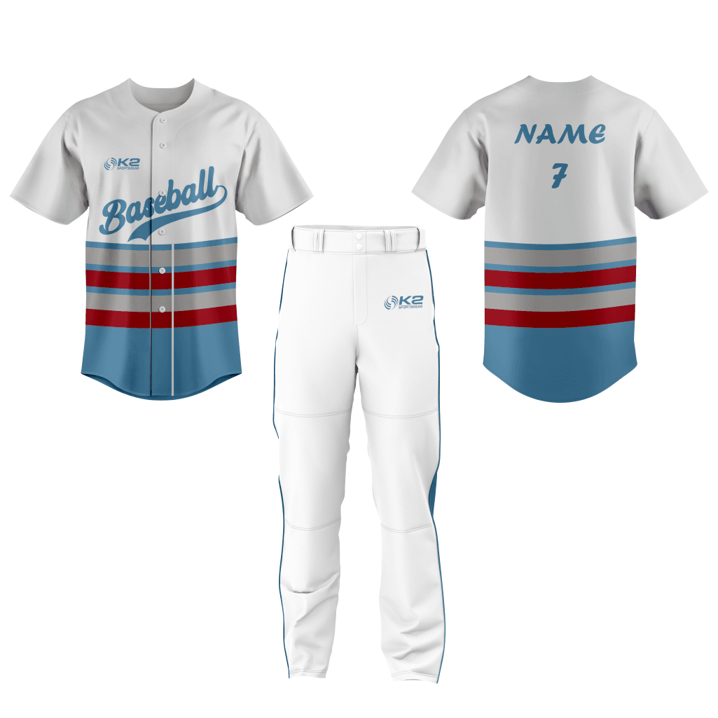 Stylish Grey Custom Baseball Jersey – Full Button - K2 Sportswear | Custom Sports Uniforms & Apparels - K2 Sportswear