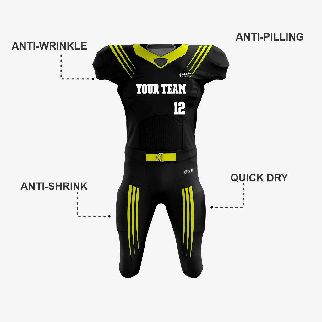 Black/Yellow American Football Kit for Men/Women/Youth - K2 Sportswear | Custom Sports Uniforms & Apparels - K2 Sportswear