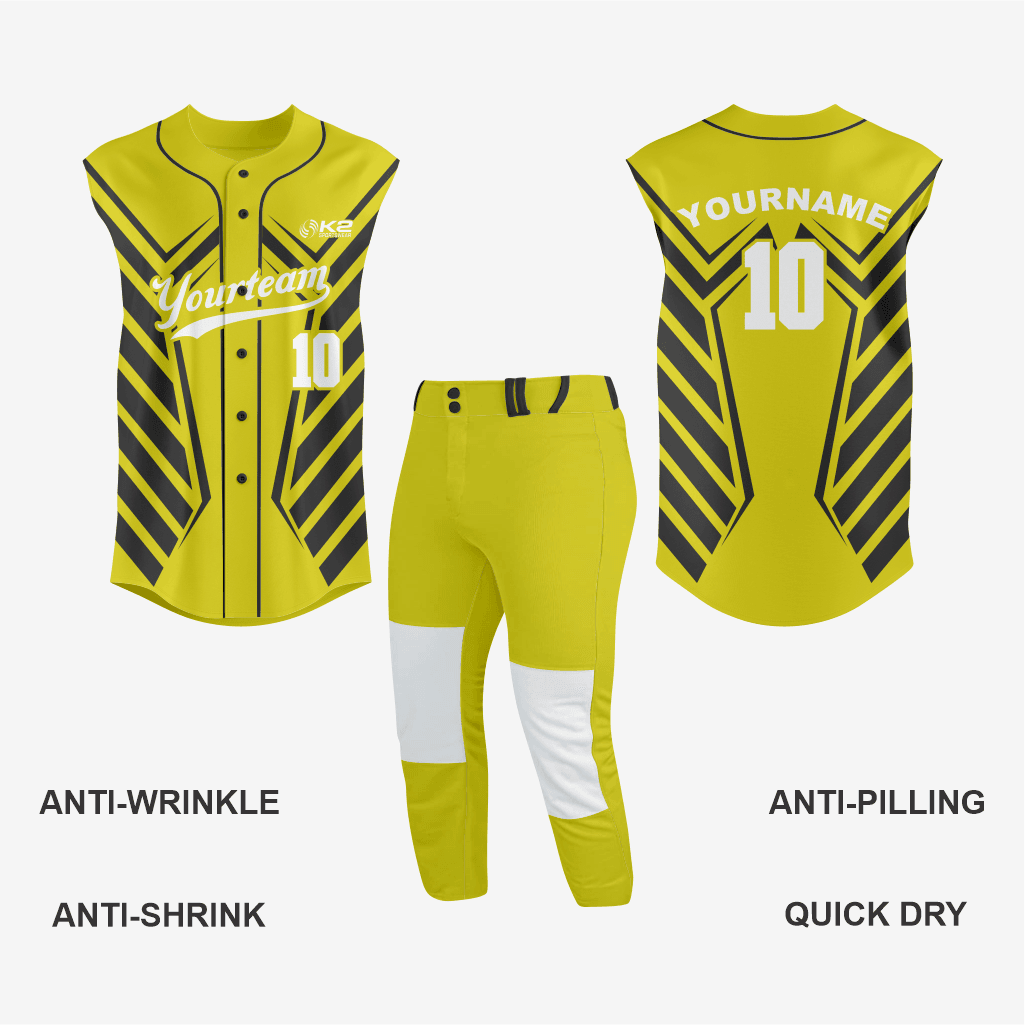 Personalized Yellow Sleeveless Full Button Softball Jersey – Pro Fit - K2 Sportswear | Custom Sports Uniforms & Apparels - K2 Sportswear