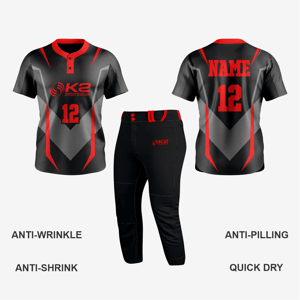 Custom Red/Black Softball 2-Button Jersey for Men/Women - K2 Sportswear | Custom Sports Uniforms & Apparels - K2 Sportswear