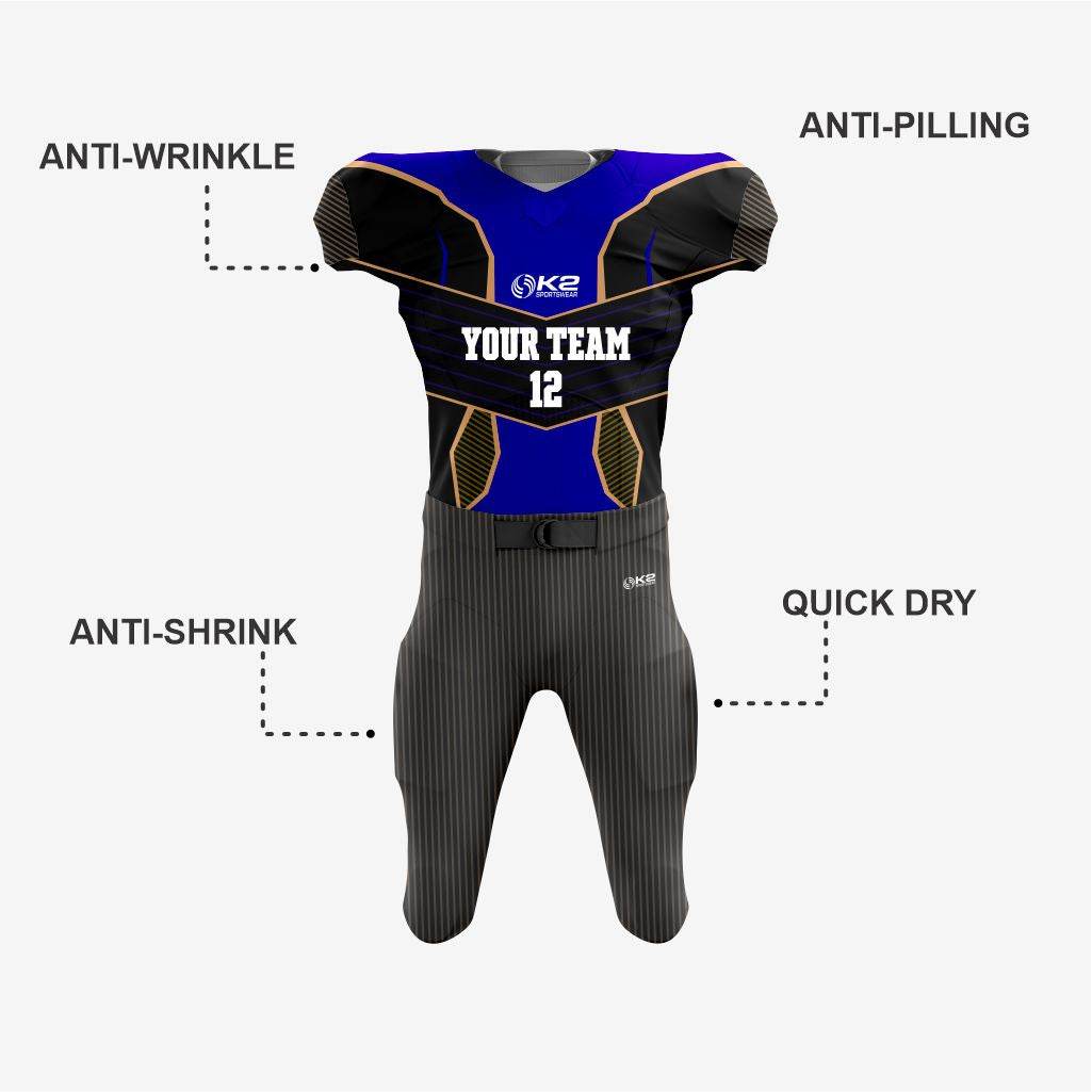 Custom Black/Indigo American Football Jersey/Kit – Unisex - K2 Sportswear | Custom Sports Uniforms & Apparels - K2 Sportswear