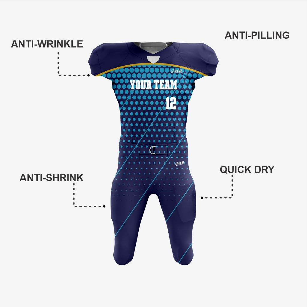 Personalized Dark Blue American Football Uniform – Unisex Fit - K2 Sportswear | Custom Sports Uniforms & Apparels - K2 Sportswear
