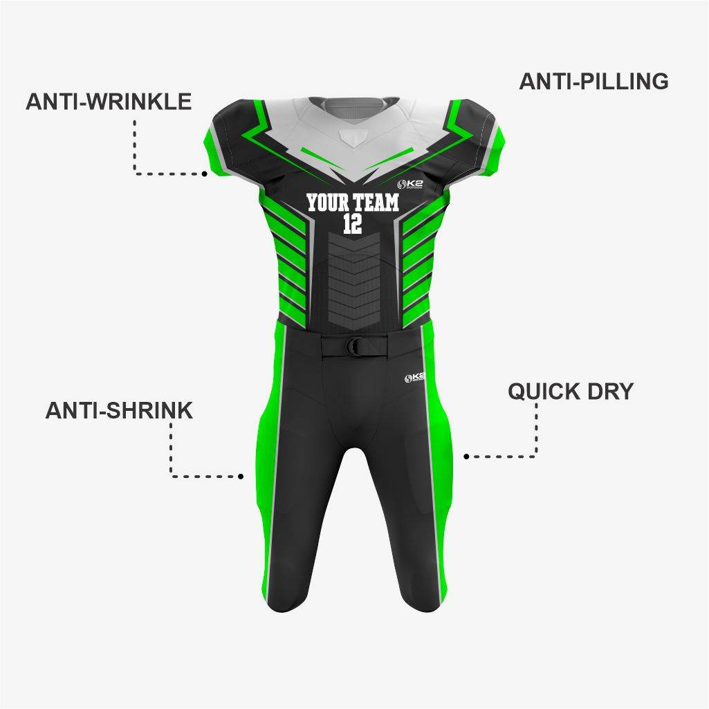Custom American Football Uniform in Black/Green - K2 Sportswear | Custom Sports Uniforms & Apparels - K2 Sportswear