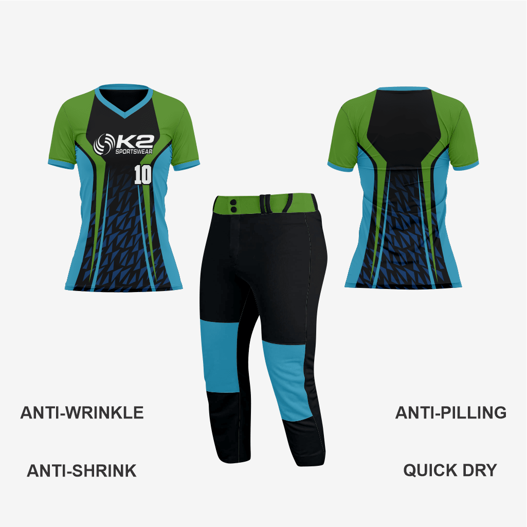Personalized Softball V-Neck Jersey for Men/Women – Green/Blue - K2 Sportswear | Custom Sports Uniforms & Apparels - K2 Sportswear
