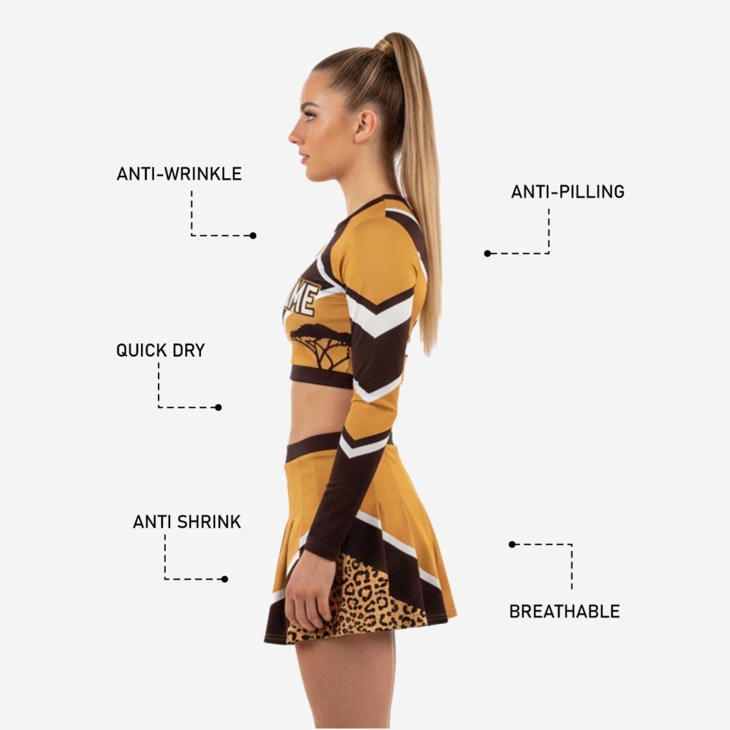 Long Sleeve Cheerleading Uniform Set - Custom Crop Top & Skirt for Youth & All-Star Teams