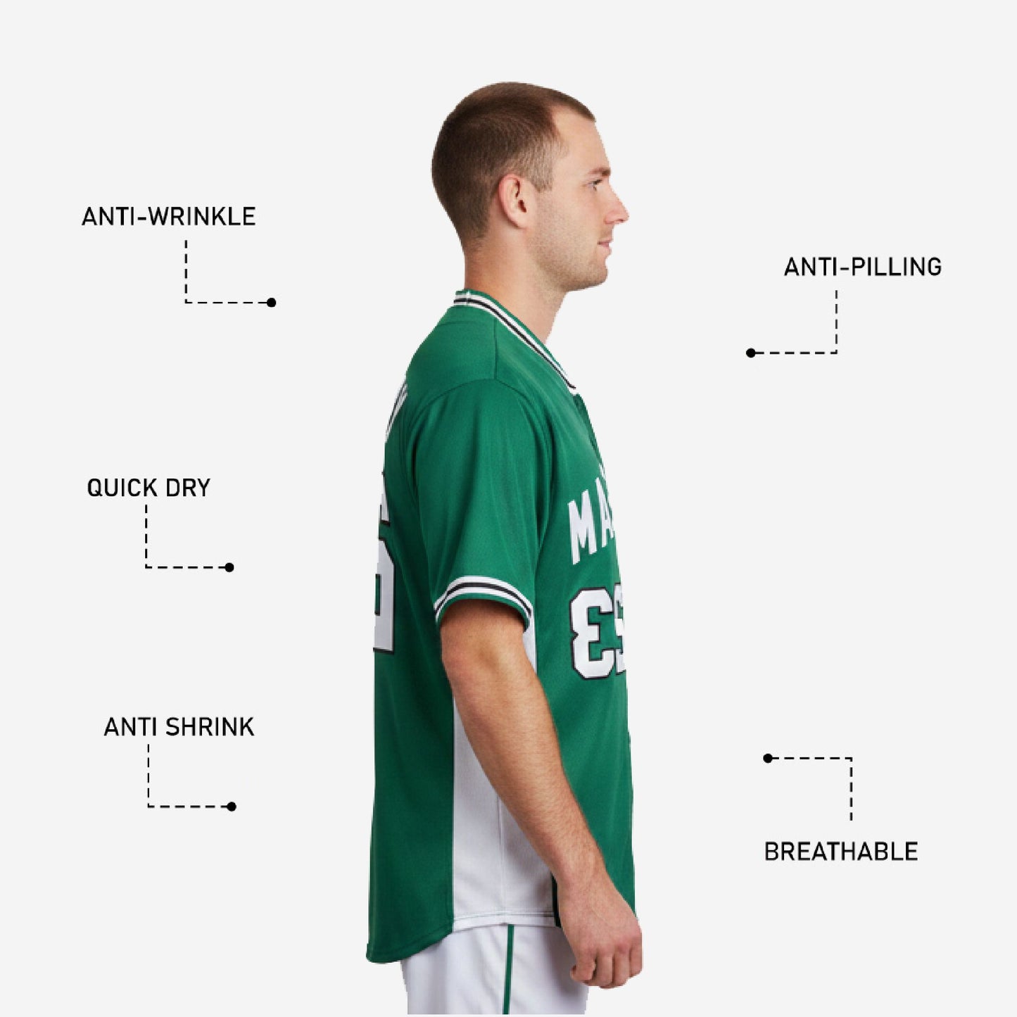 Custom Baseball Jersey in Green - Full Button Baseball Jersey Team Name & Number