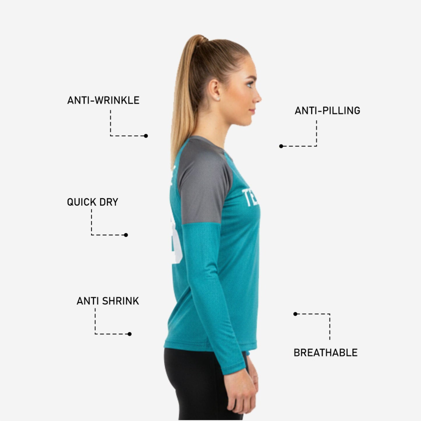 Youth & Adult Long Sleeve Cheer Top - Personalized Bondi Blue Team Uniform