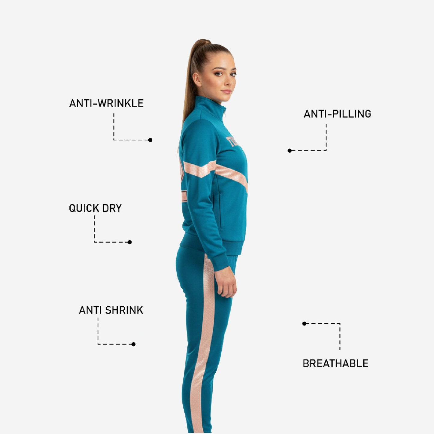 Custom Cheerleading Teal Blue Tracksuit Set - Full Zip Warmup Jacket & Pants Team Suit